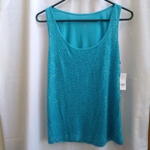 NWT NY&Co Blue Sequin Tank Top Scoop Neck Sparkle